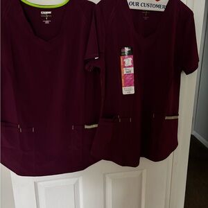 Scrubstar Women's Active V-Neck Tops in Burgundy/Maroon Size M